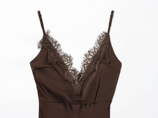 Cocoa Silk Lace Night Slip