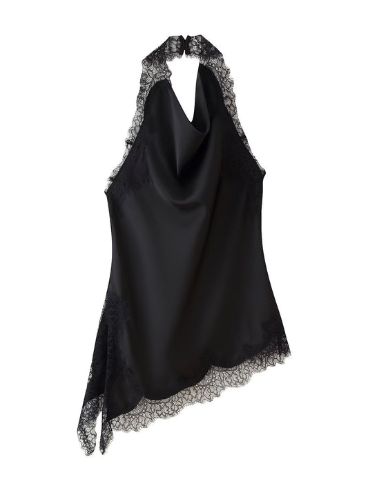 Midnight Lace Halter Satin Set