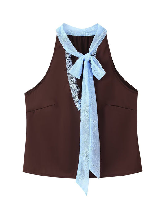 Mocha Frost Lace-Accented Two-Piece Set