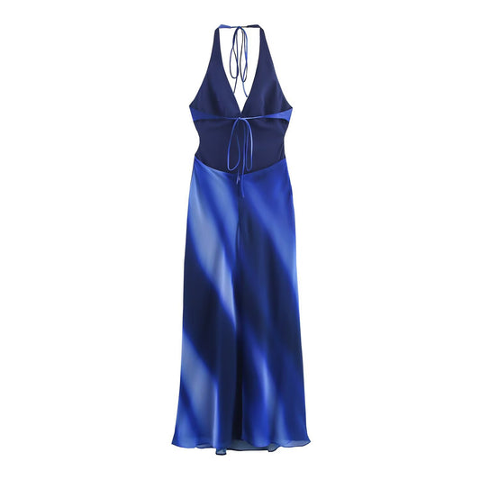 Midnight Waves Satin Halter Dress
