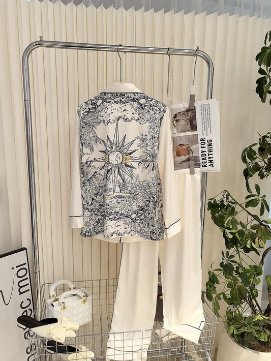 Luxe Toile de Jouy Silk Pajama Set