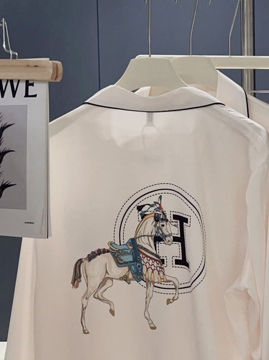 Ivory Equestrian Embroidery Luxury Pajama Set