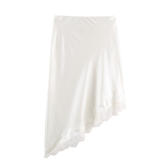 Silky Satin Asymmetrical Lace Skirt Slip