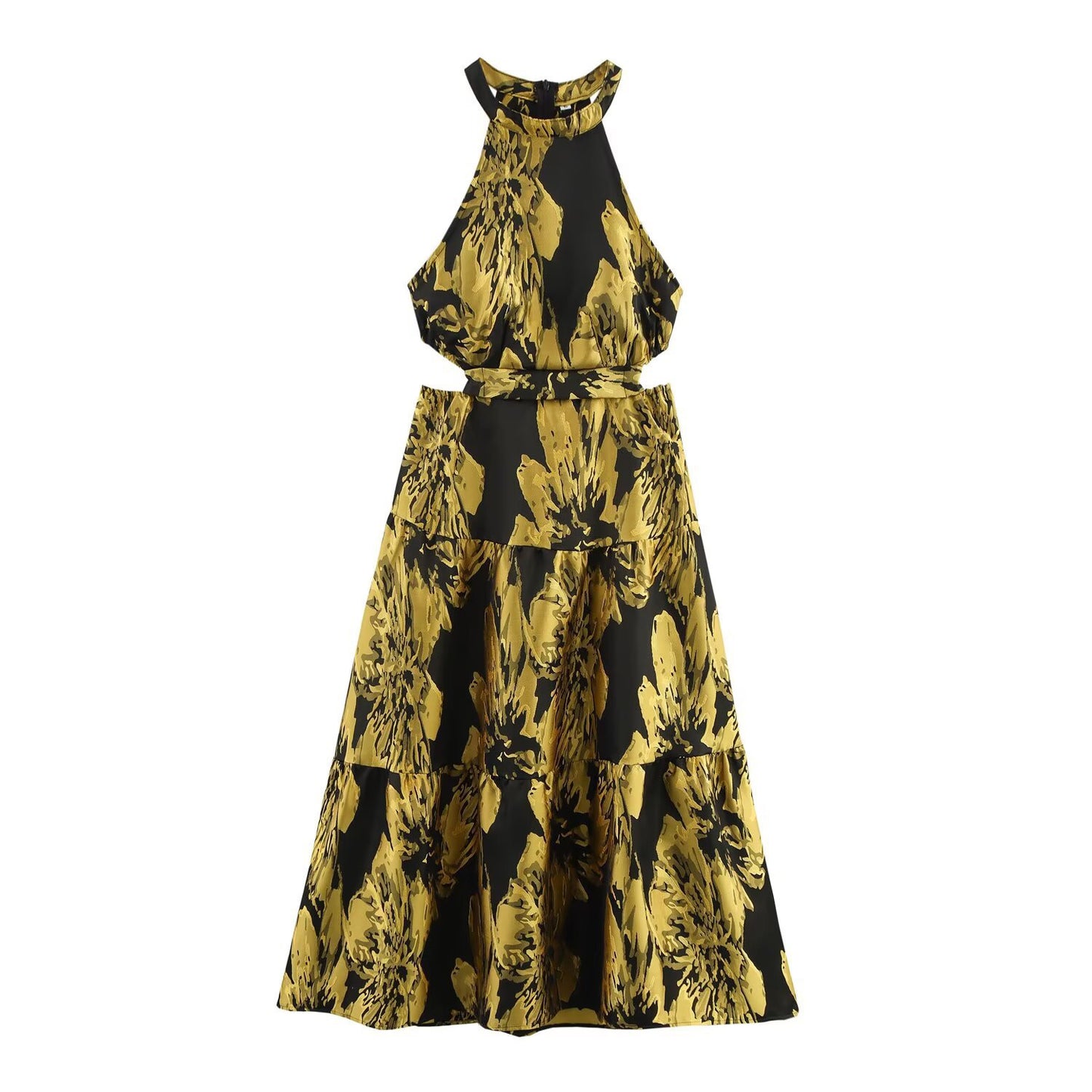 Golden Bloom Cutout Midi Dress