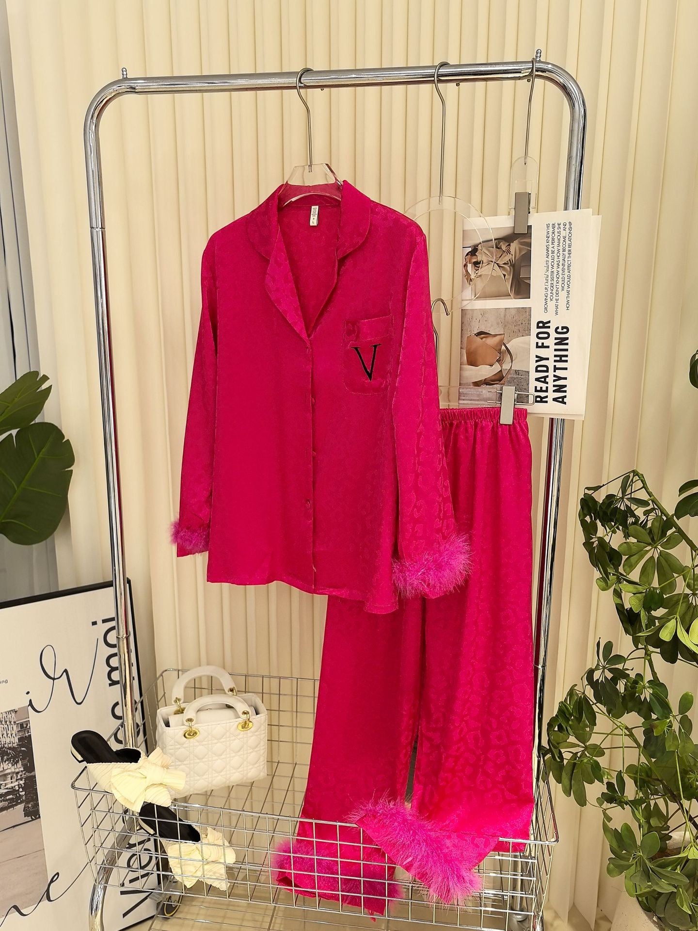 Luxe Feather-Trim Pajama Set