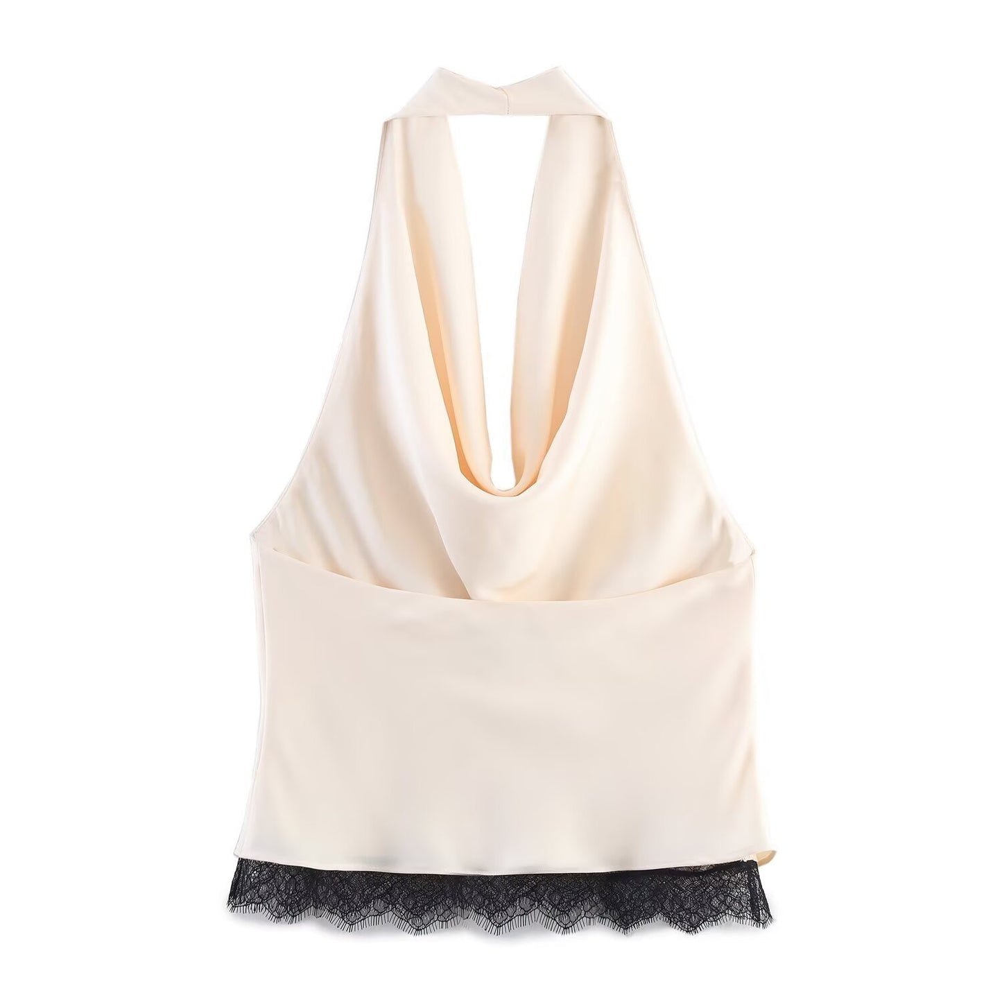 Ivory Noir Lace-Trim Satin Two-Piece Set