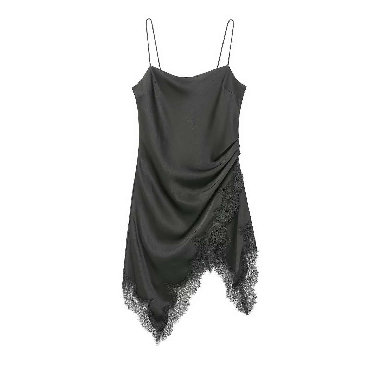 Midnight Draped Lace Hem Slip Dress