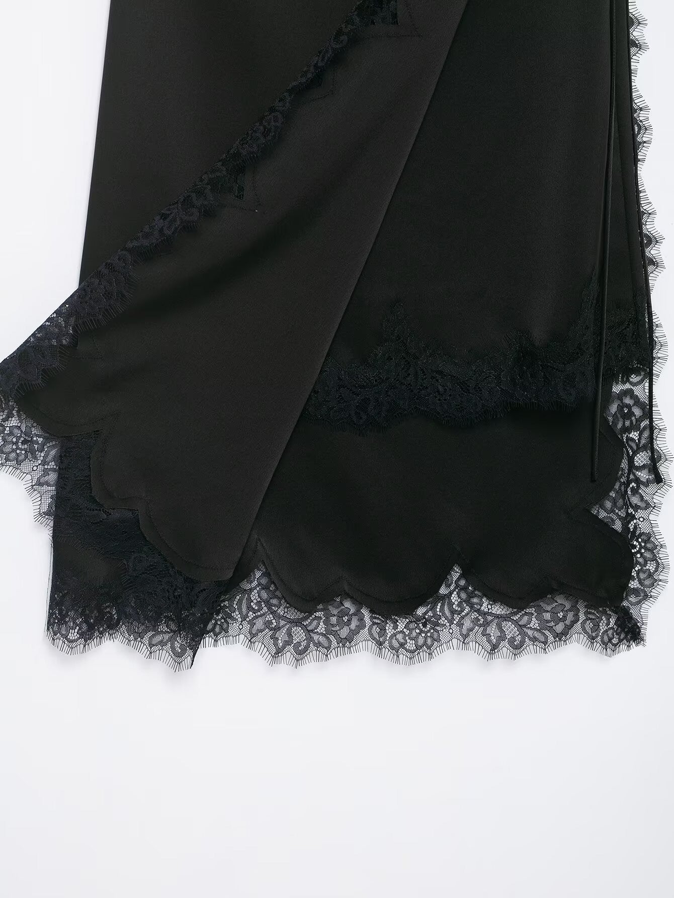 Midnight Lace Wrap Satin Skirt