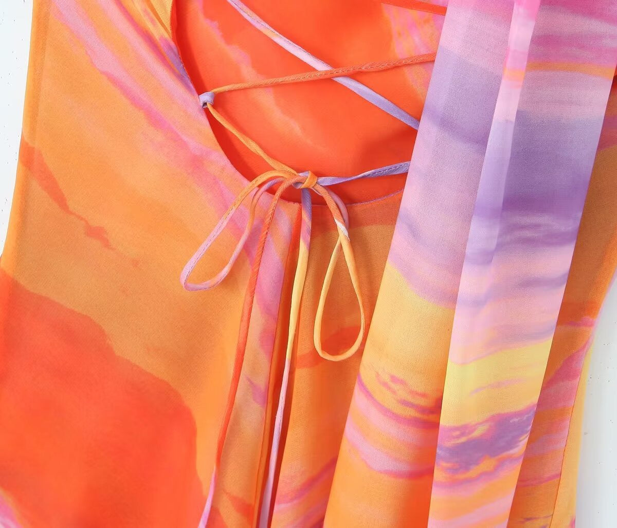 Sunset Swirl Asymmetrical Halter Dress