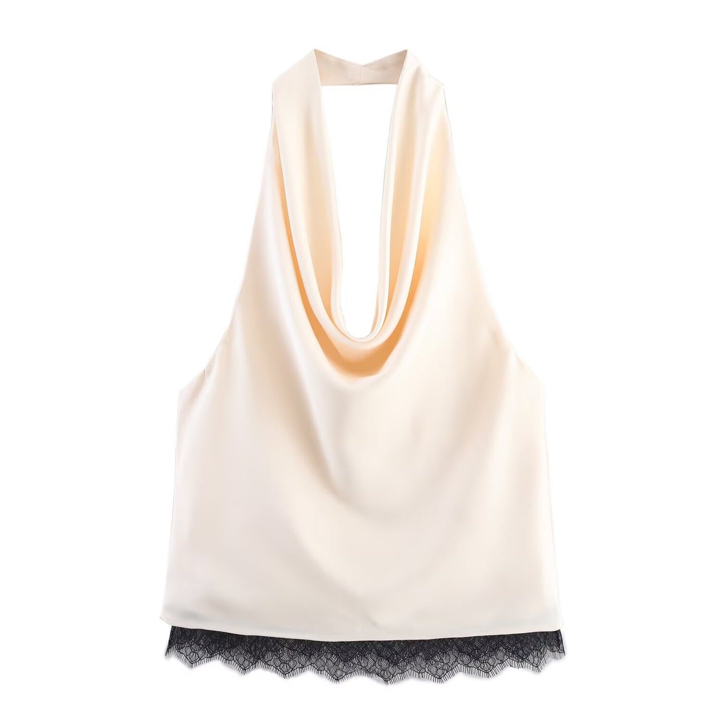 Ivory Noir Lace-Trim Satin Two-Piece Set