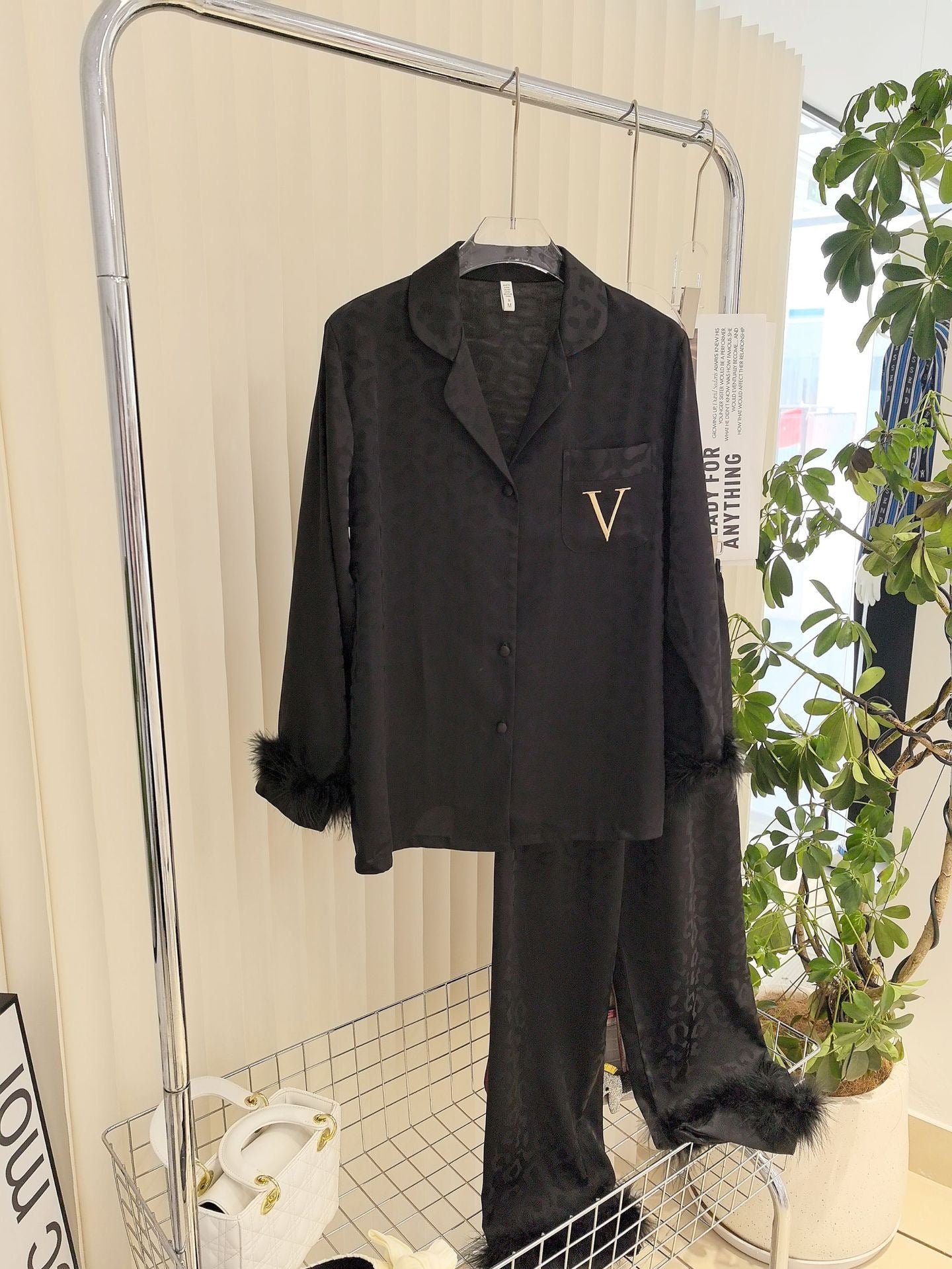 Luxe Feather-Trim Pajama Set