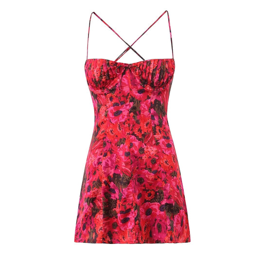 Crimson Bloom Mini Dress