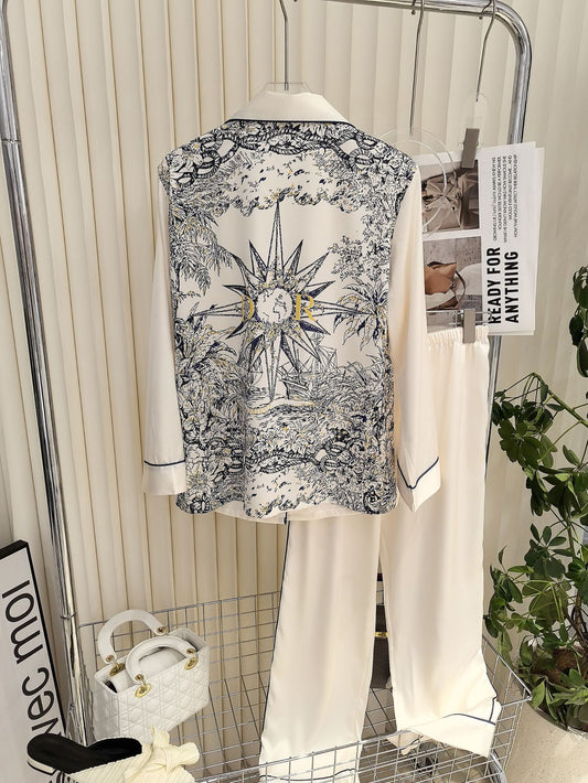 Luxe Toile de Jouy Silk Pajama Set