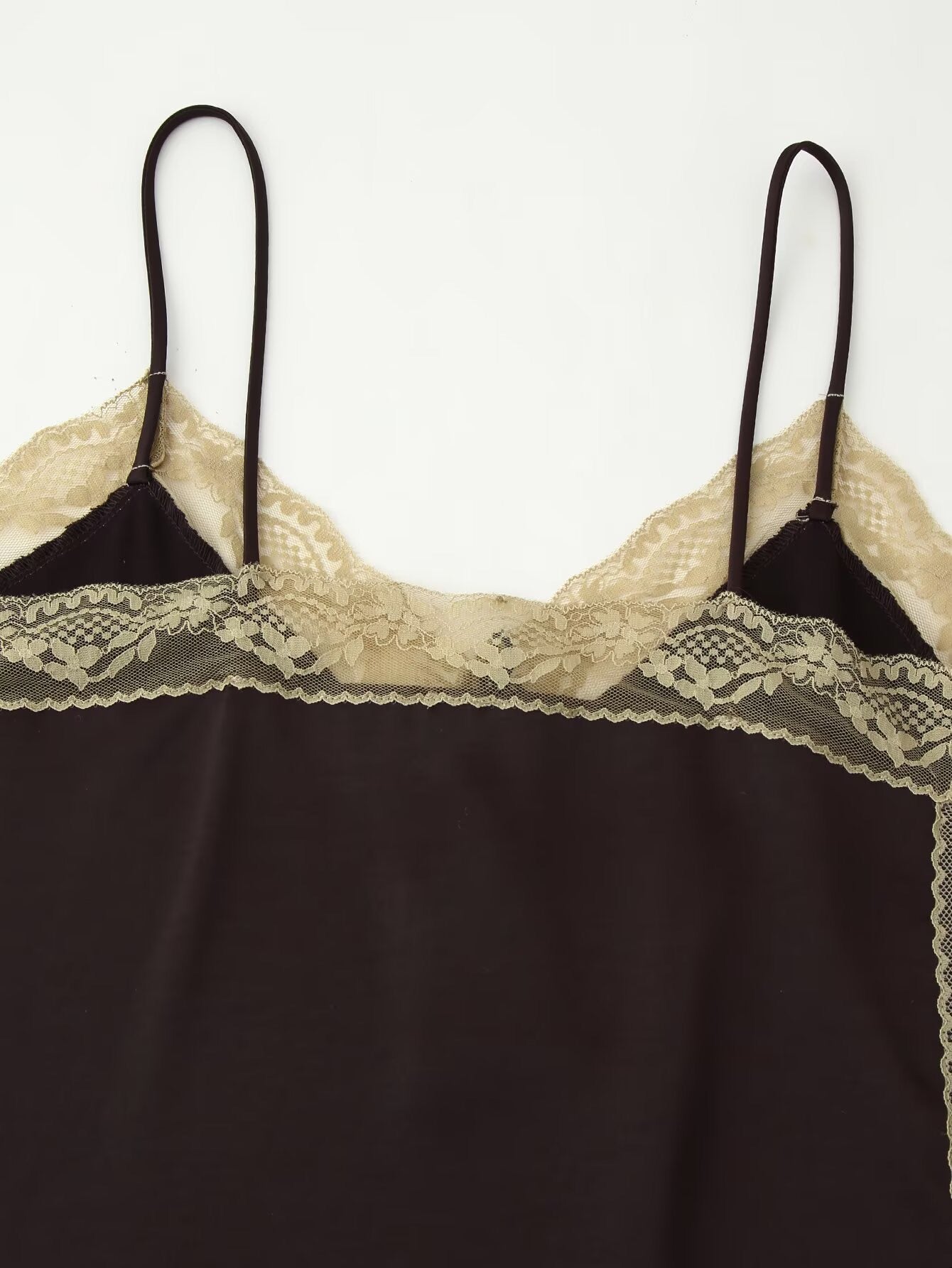 Cocoa Crème Lace-Trim Satin Two-Piece Set