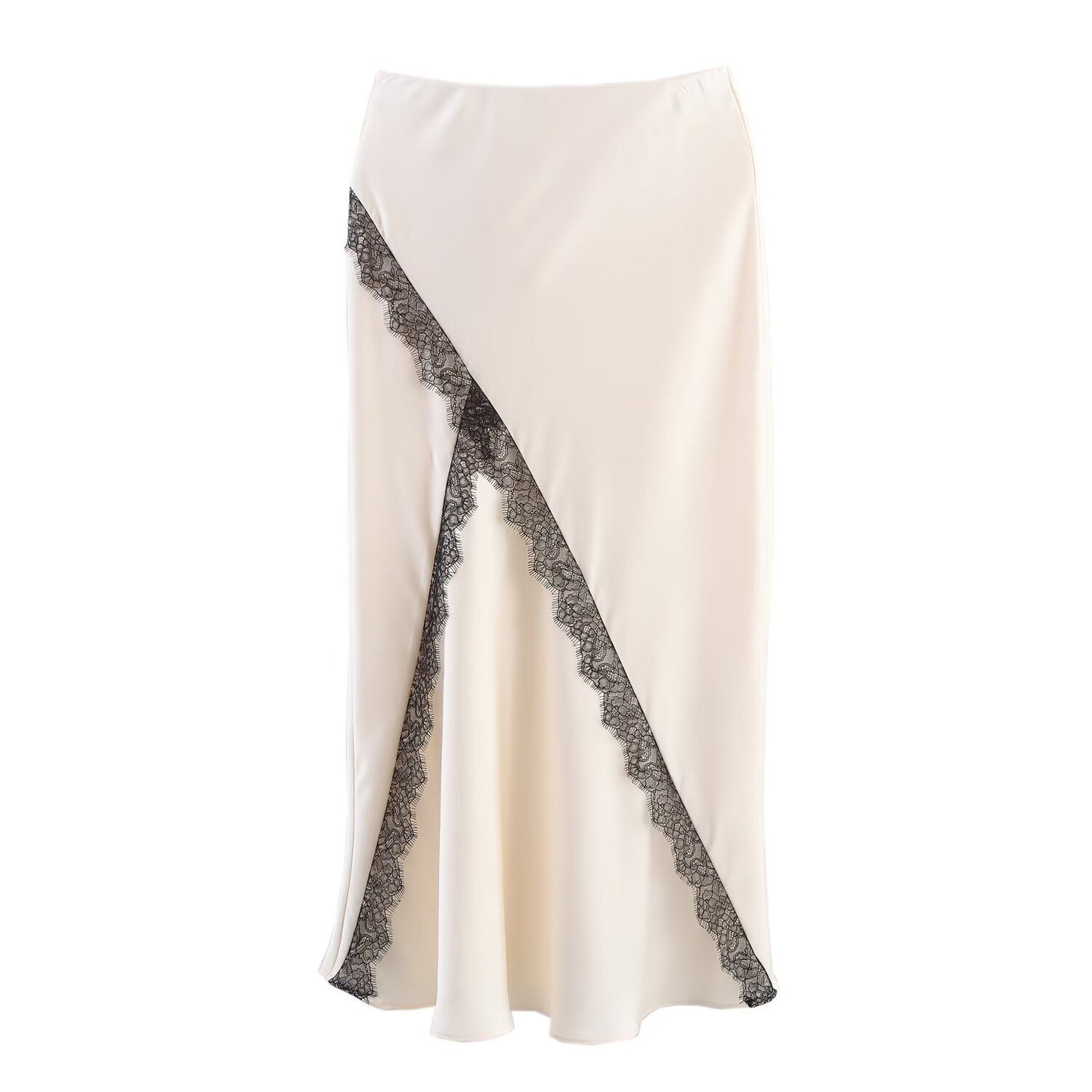 Ivory Noir Lace-Trim Satin Two-Piece Set