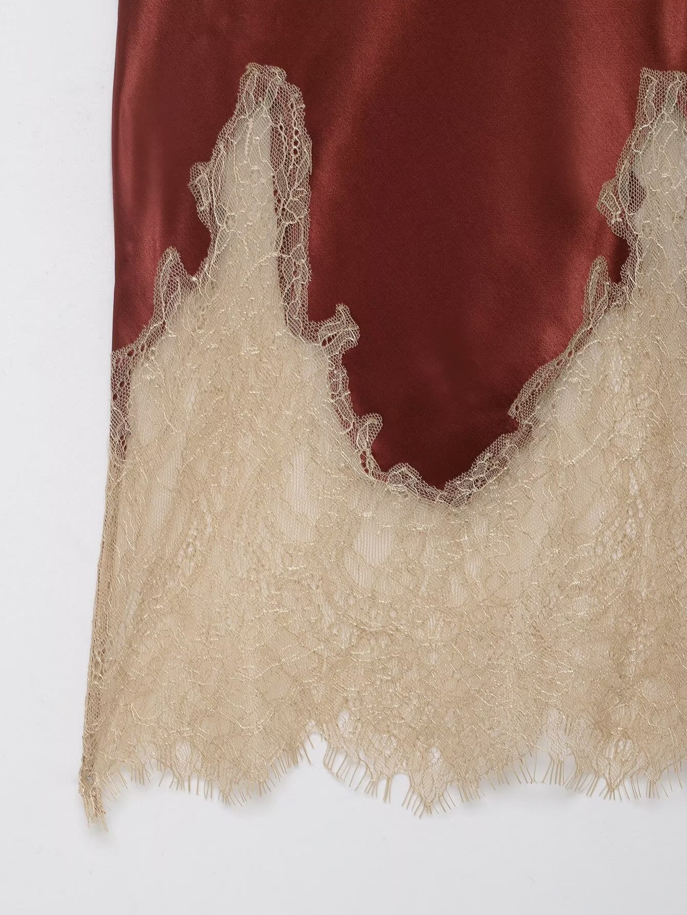 Rosewood Crème Lace-Trim Satin Skirt