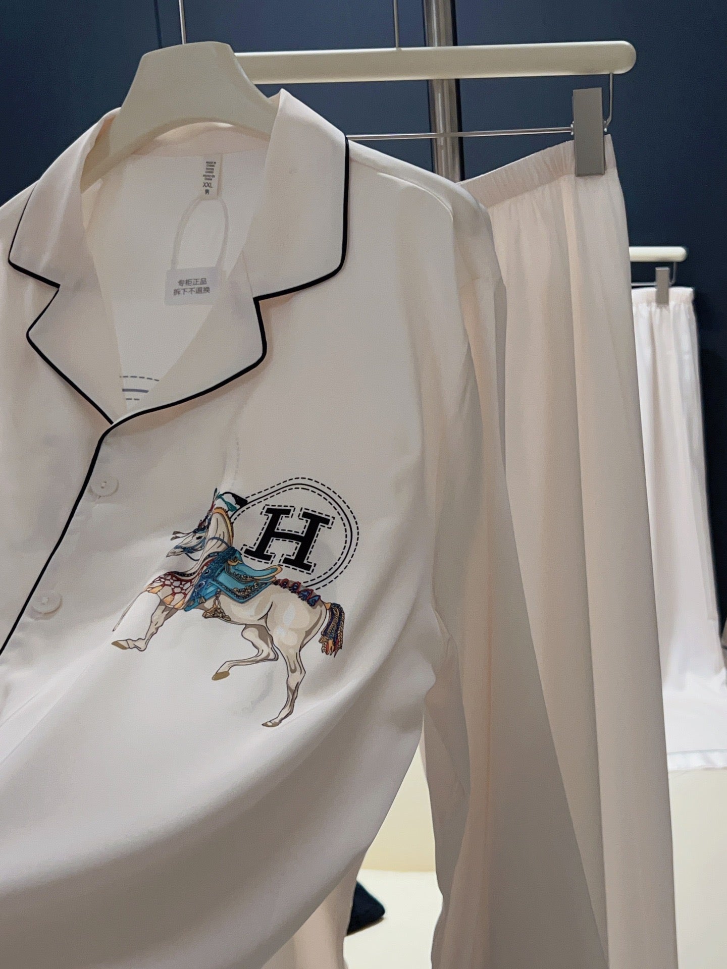 Ivory Equestrian Embroidery Luxury Pajama Set