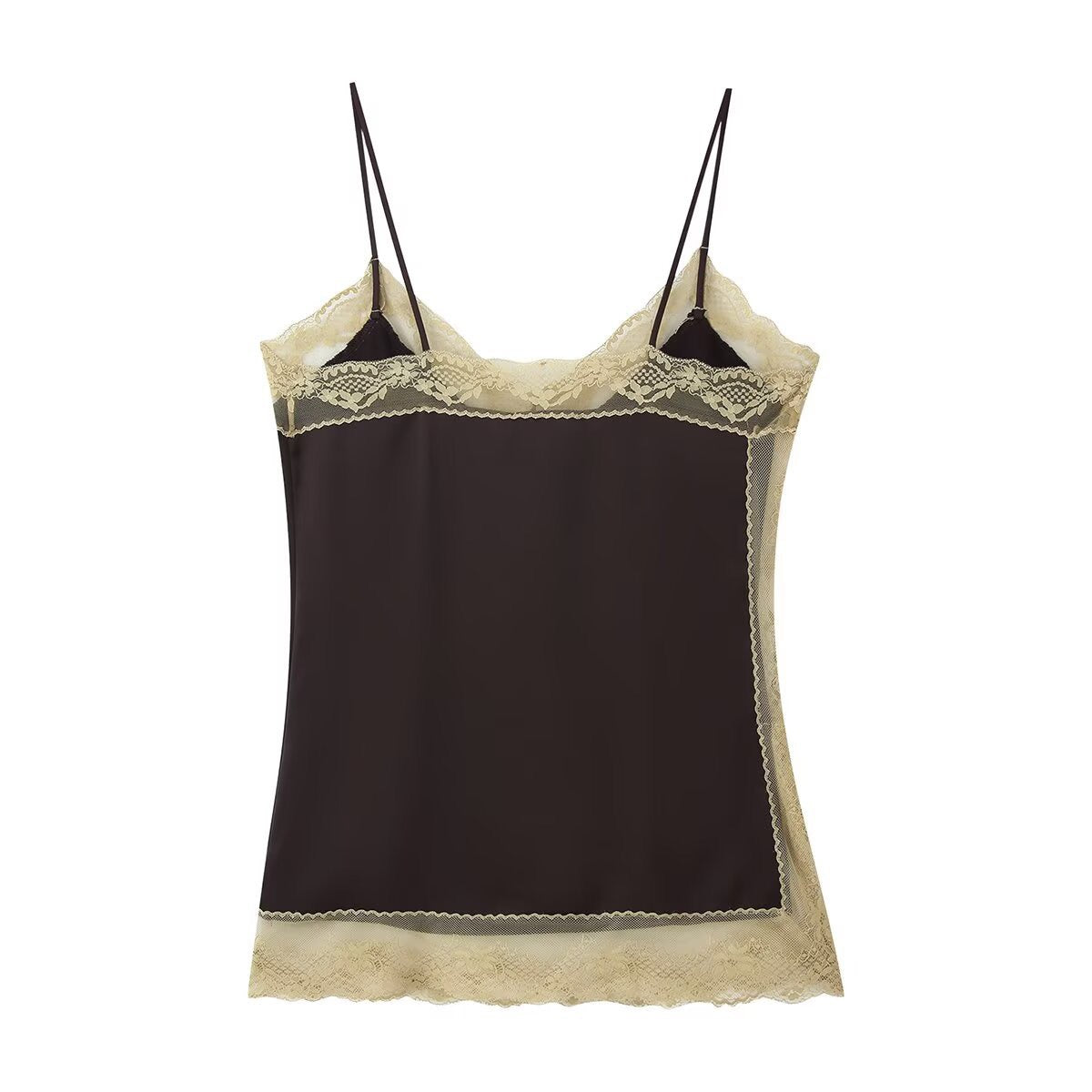 Cocoa Crème Lace-Trim Satin Two-Piece Set