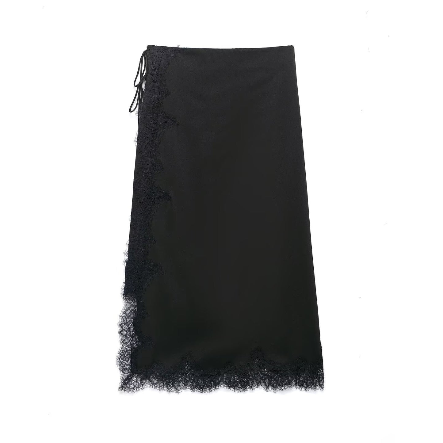 Midnight Lace Wrap Satin Skirt