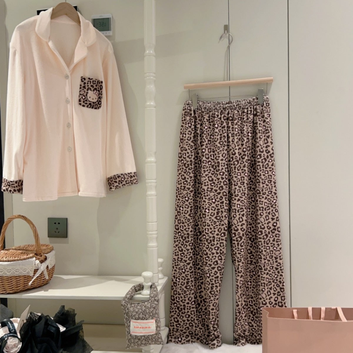 Leopard Accent Pajama Set