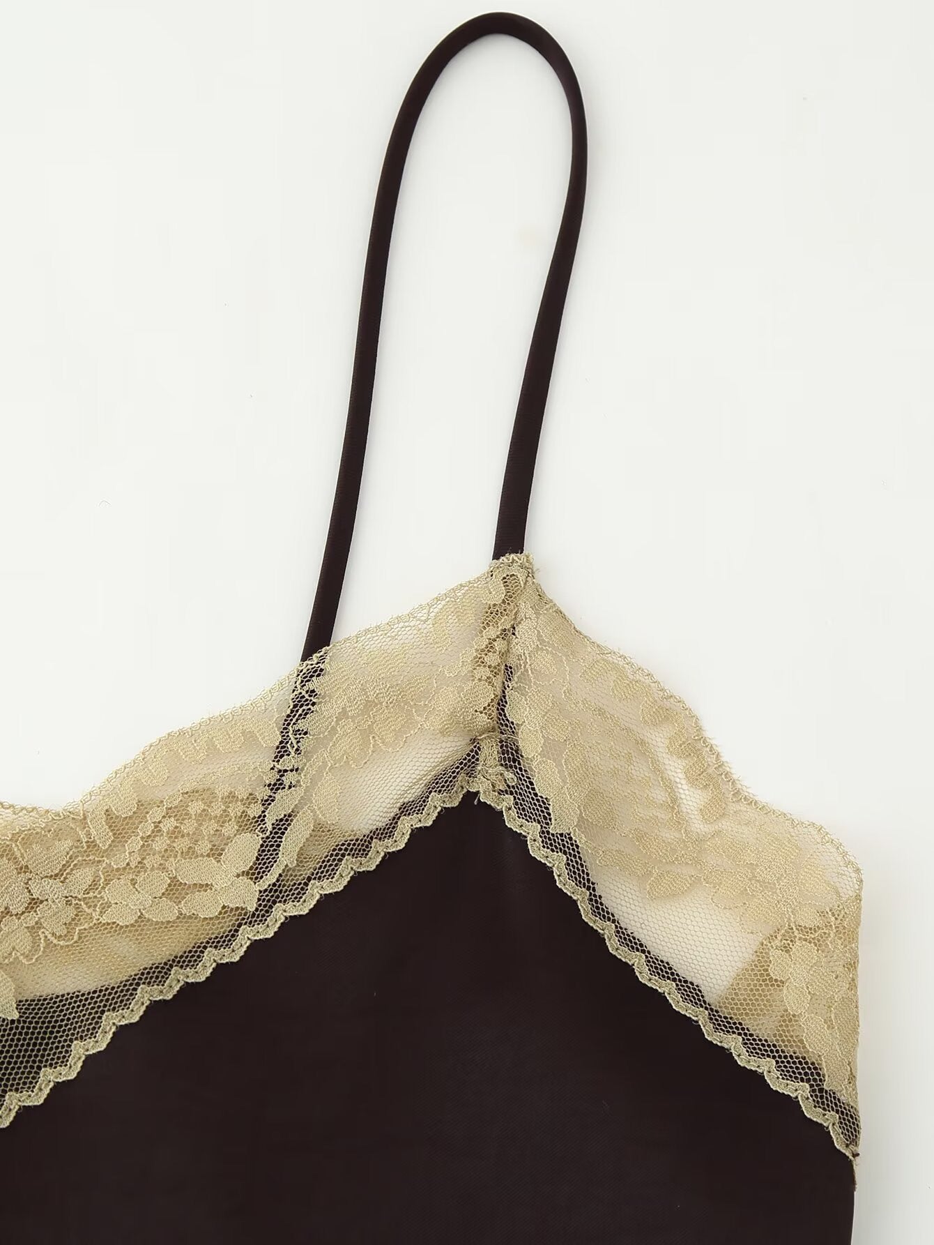 Cocoa Crème Lace-Trim Satin Two-Piece Set