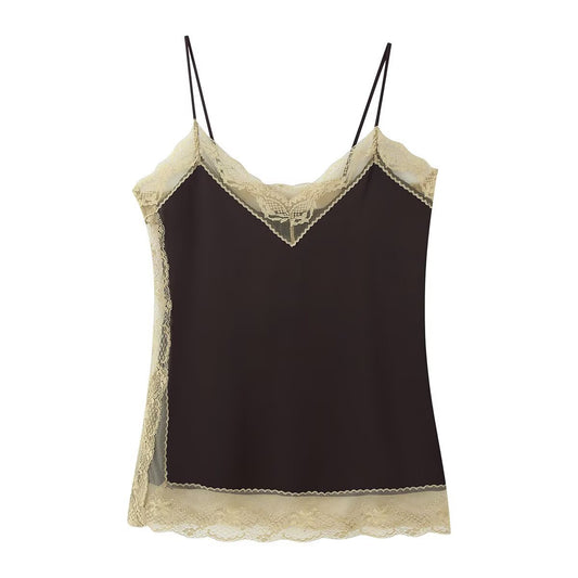 Cocoa Crème Lace-Trim Satin Two-Piece Set