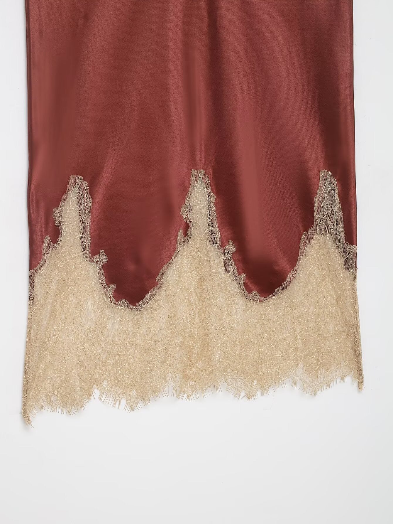 Rosewood Crème Lace-Trim Satin Skirt