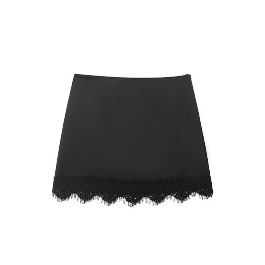 Noir Lace-Trim Satin Mini Skirt
