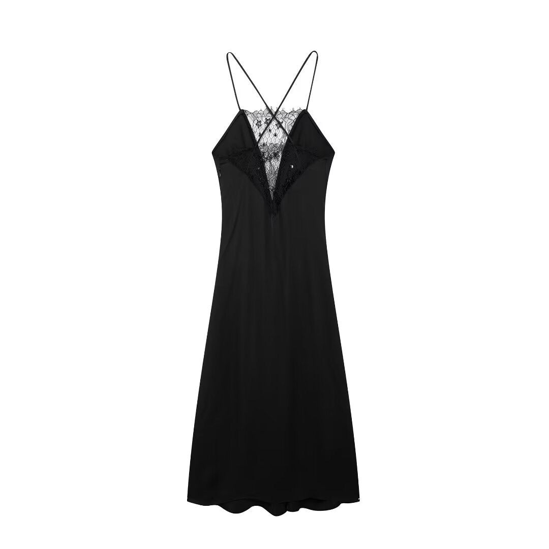 Midnight Knot Lace-Back Slip Dress