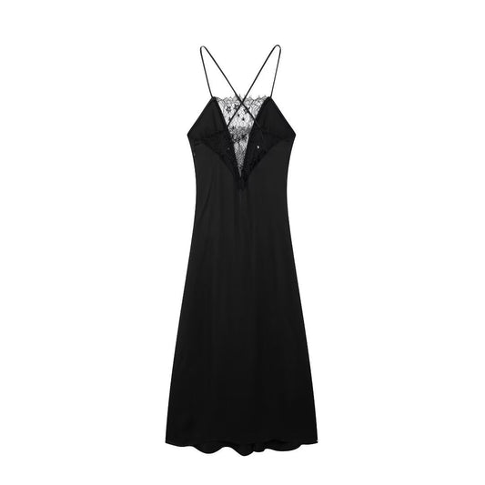 Midnight Knot Lace-Back Slip Dress