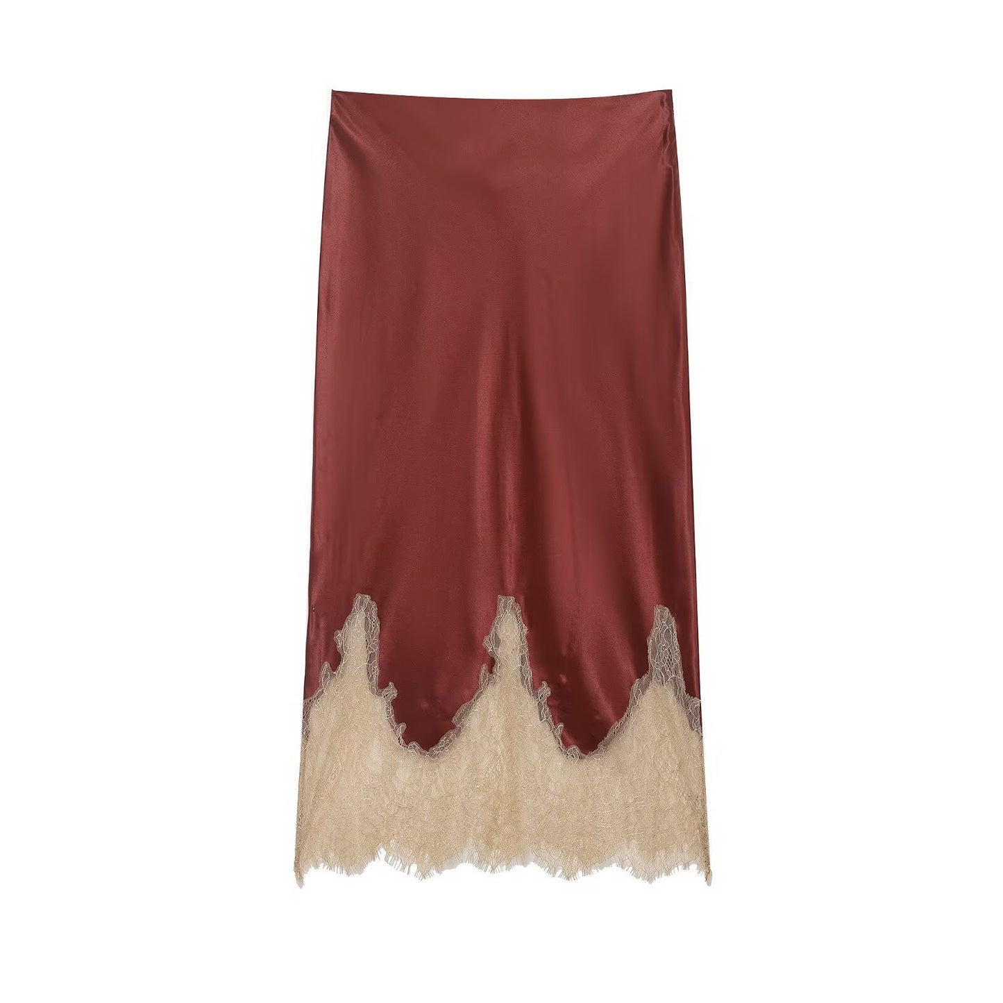 Rosewood Crème Lace-Trim Satin Skirt