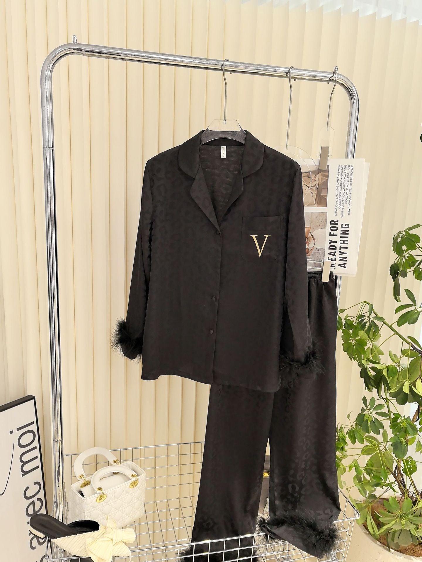 Luxe Feather-Trim Pajama Set