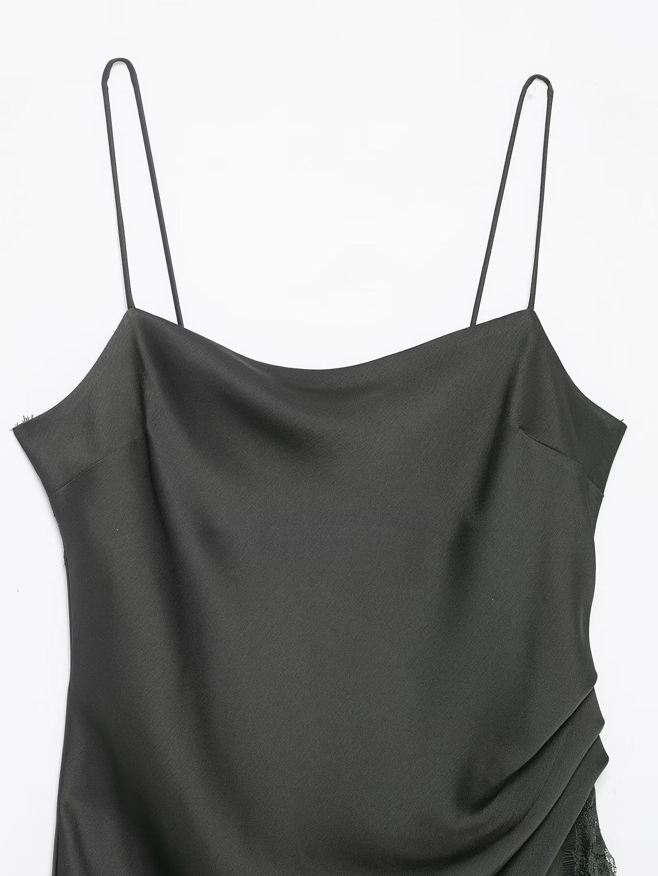 Midnight Draped Lace Hem Slip Dress