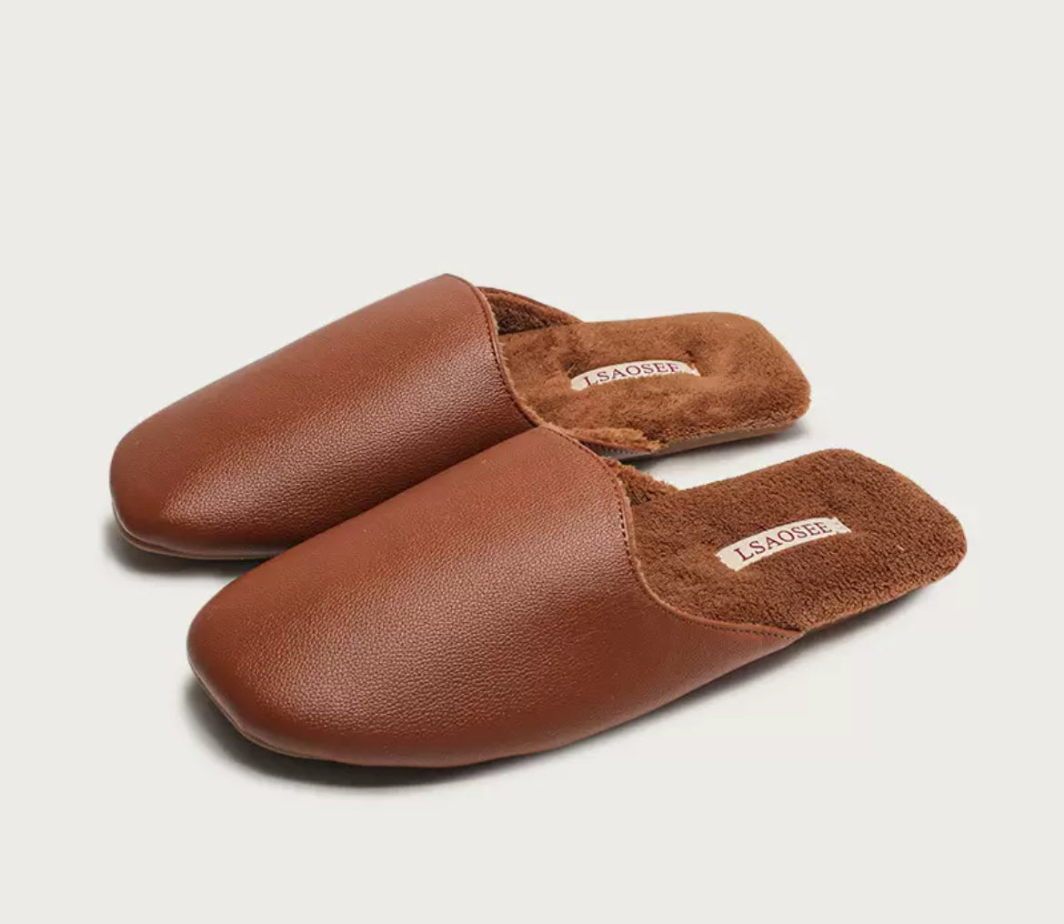 Minimalist Faux Leather Indoor Slippers