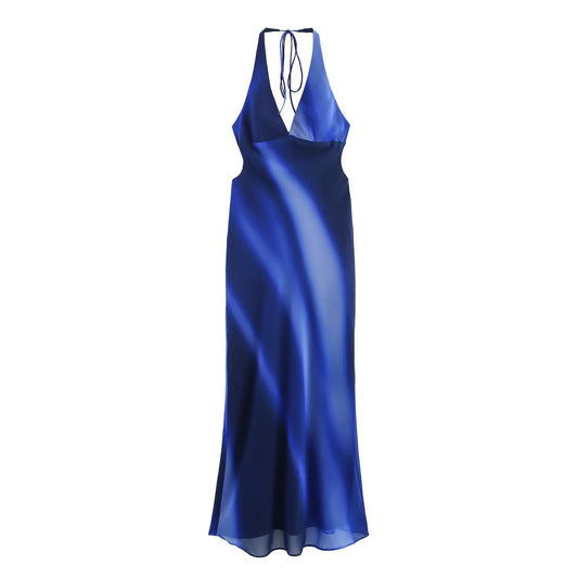 Midnight Waves Satin Halter Dress