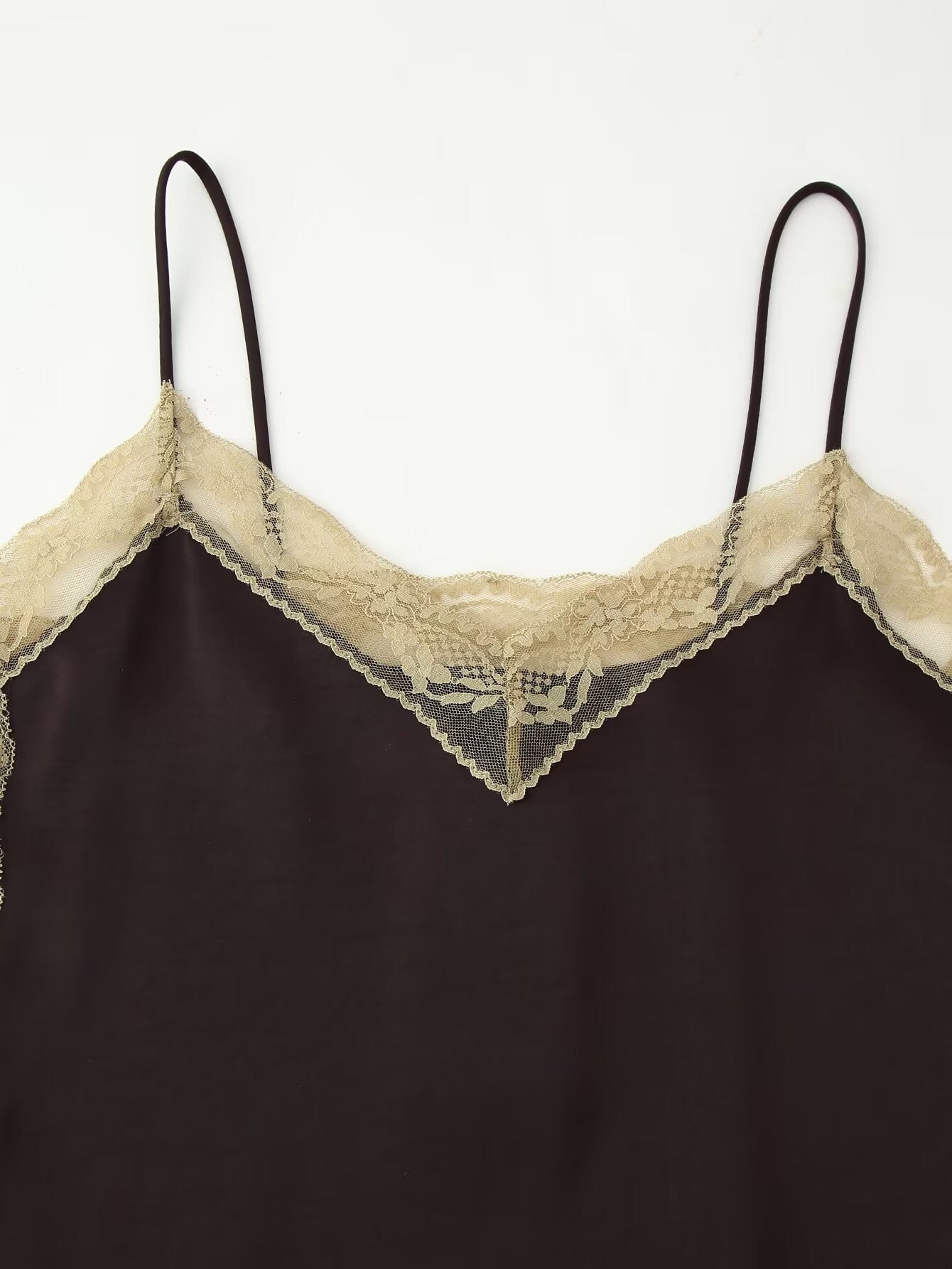Cocoa Crème Lace-Trim Satin Two-Piece Set