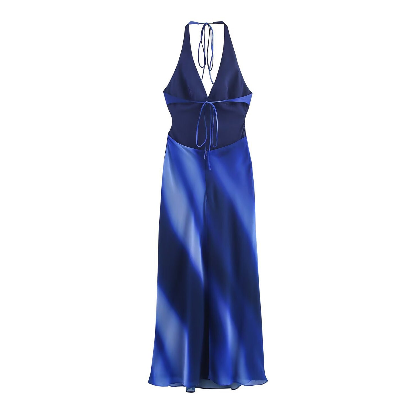 Midnight Waves Satin Halter Dress