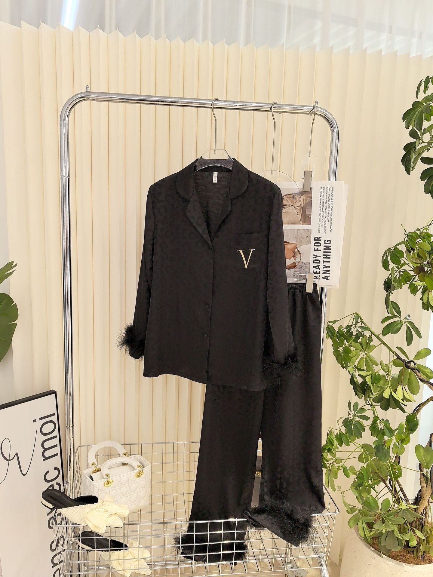 Luxe Feather-Trim Pajama Set