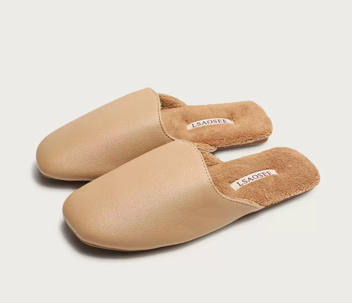 Minimalist Faux Leather Indoor Slippers