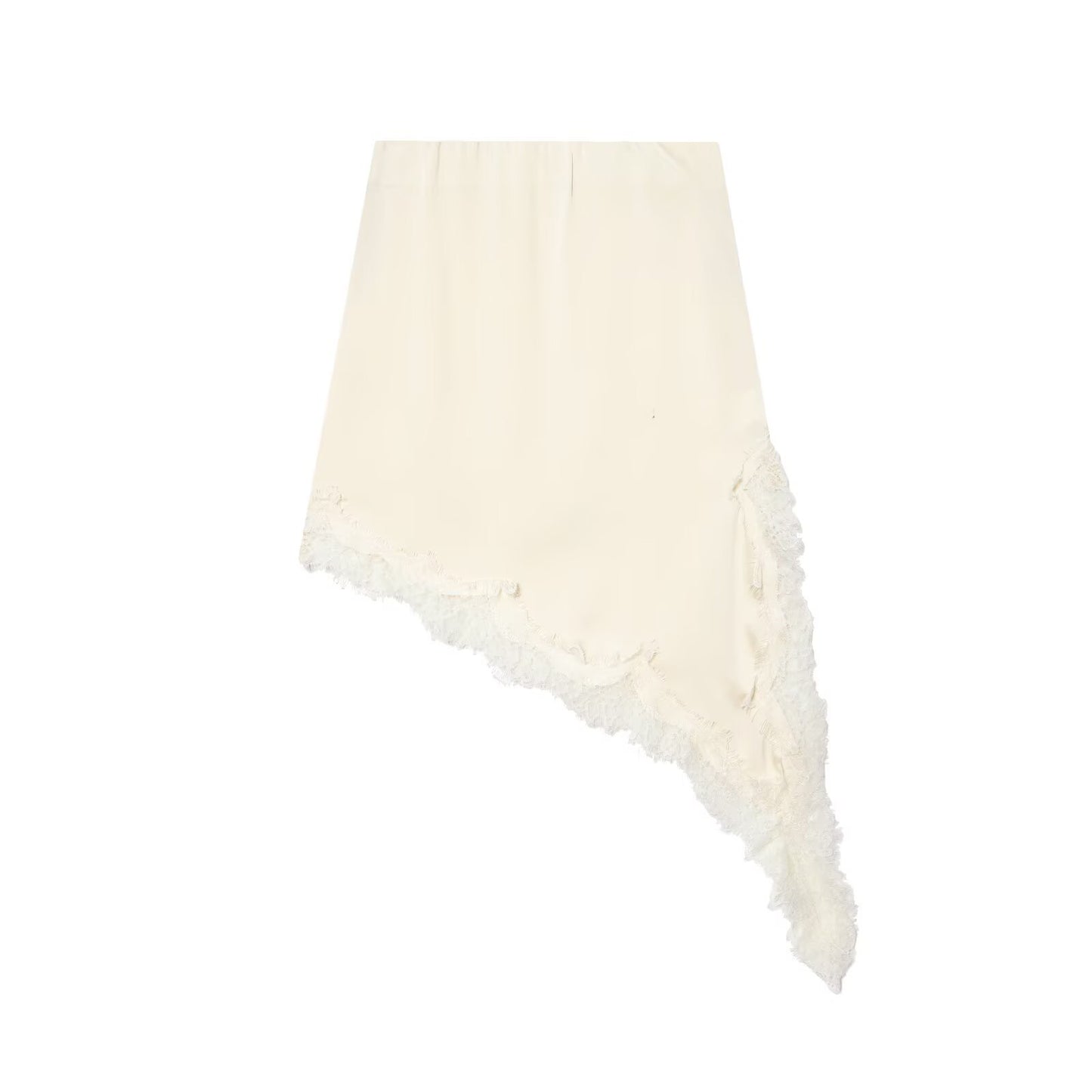 Asymmetrical Lace-Trim Satin Skirt