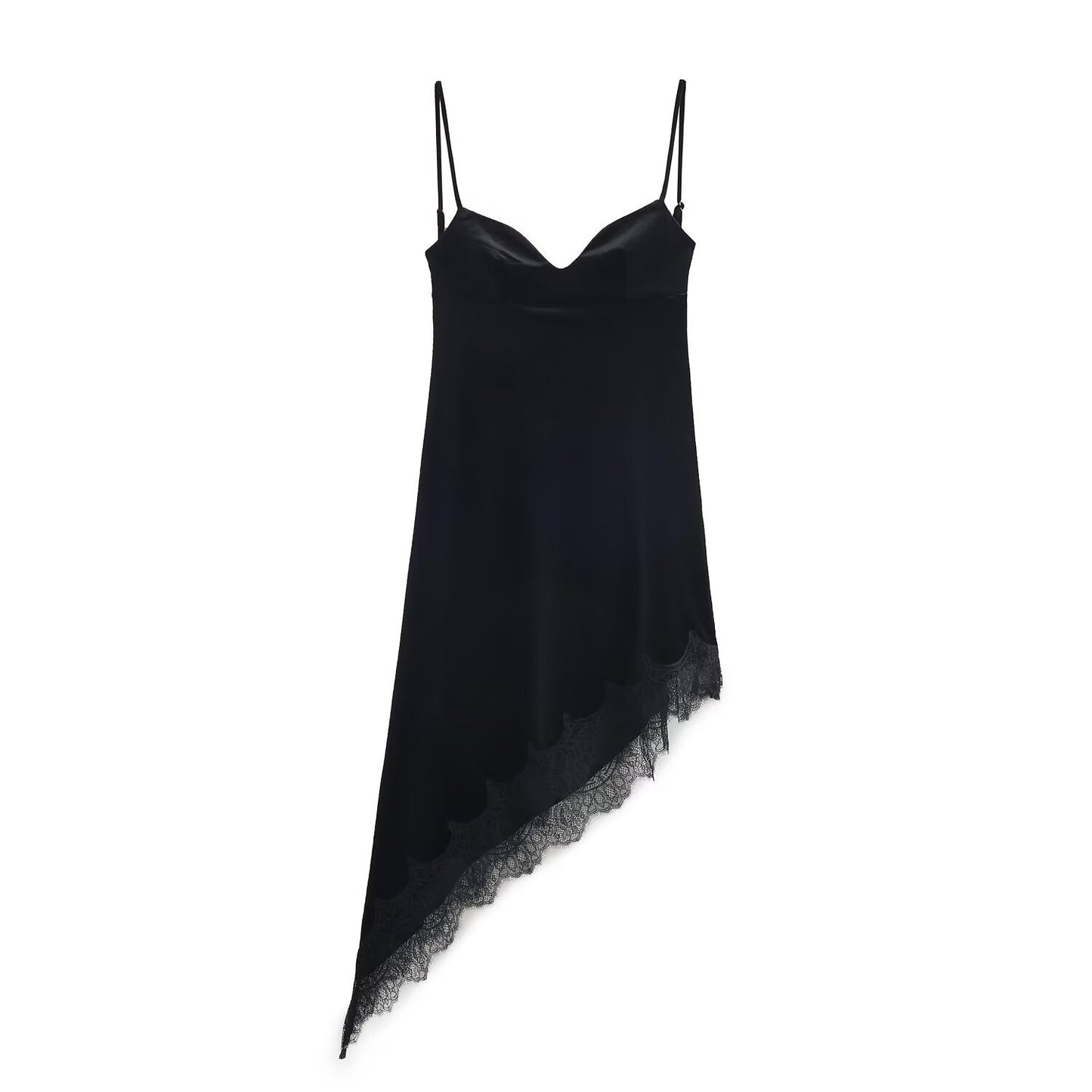 Midnight Noir Asymmetrical Lace Slip