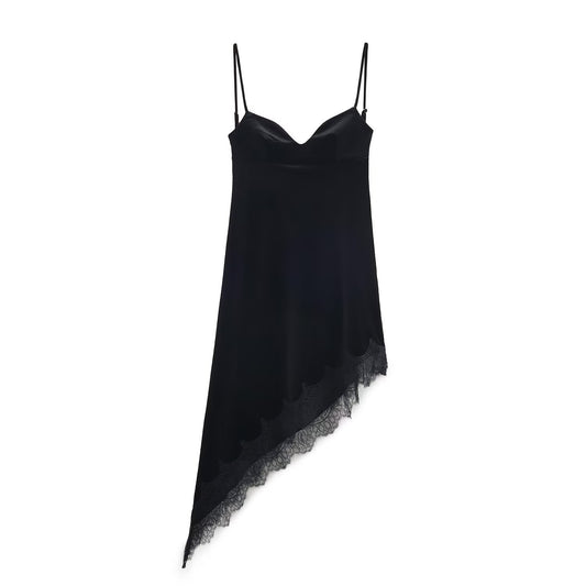 Midnight Noir Asymmetrical Lace Slip