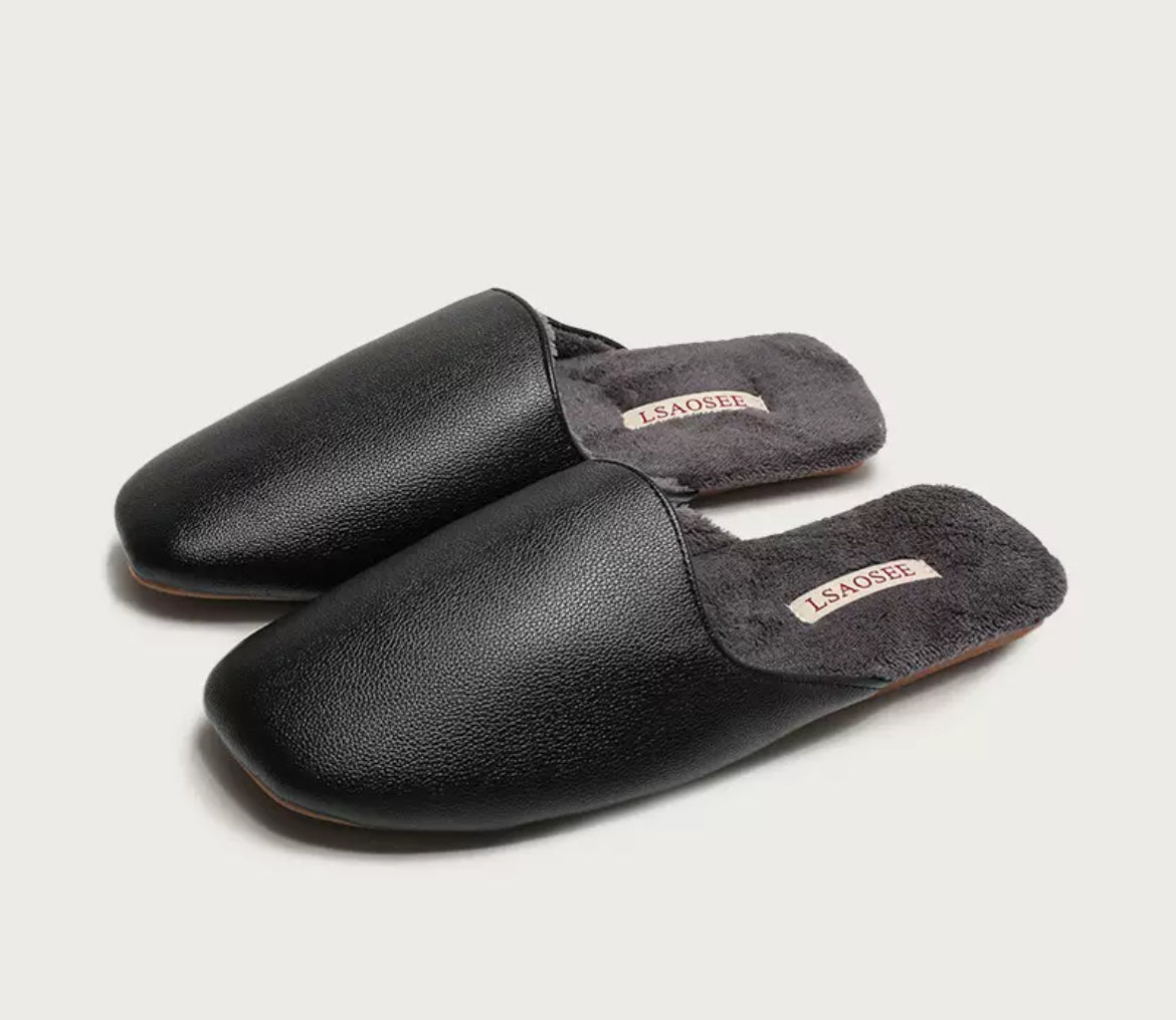 Minimalist Faux Leather Indoor Slippers