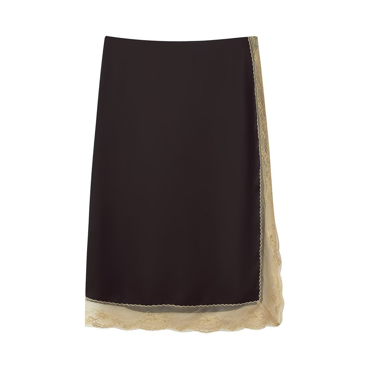 Cocoa Crème Lace-Trim Satin Two-Piece Set