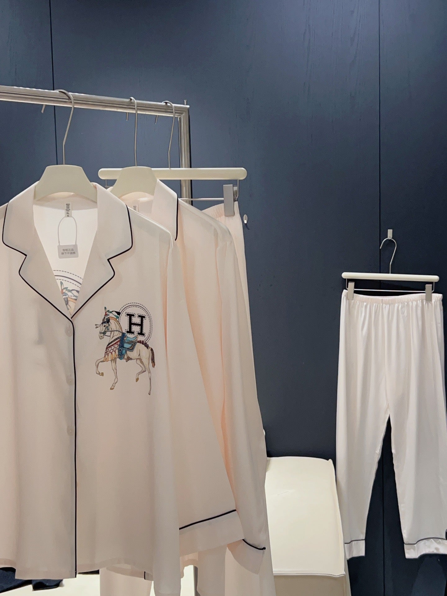 Ivory Equestrian Embroidery Luxury Pajama Set