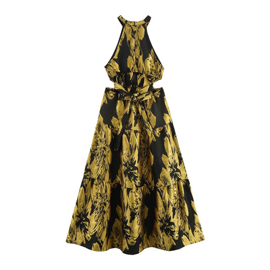 Golden Bloom Cutout Midi Dress
