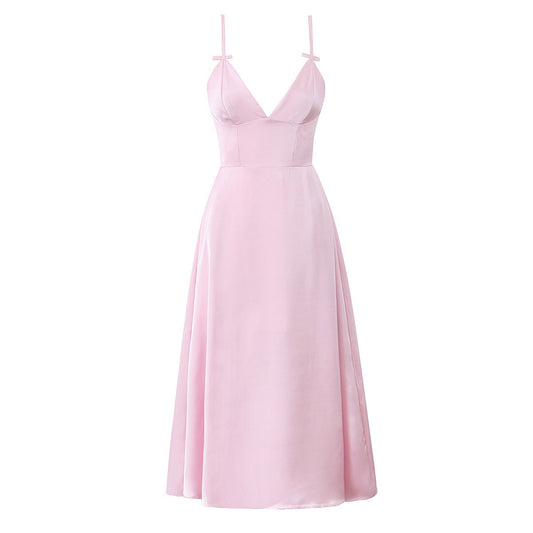 Blush Petal Satin Midi Dress