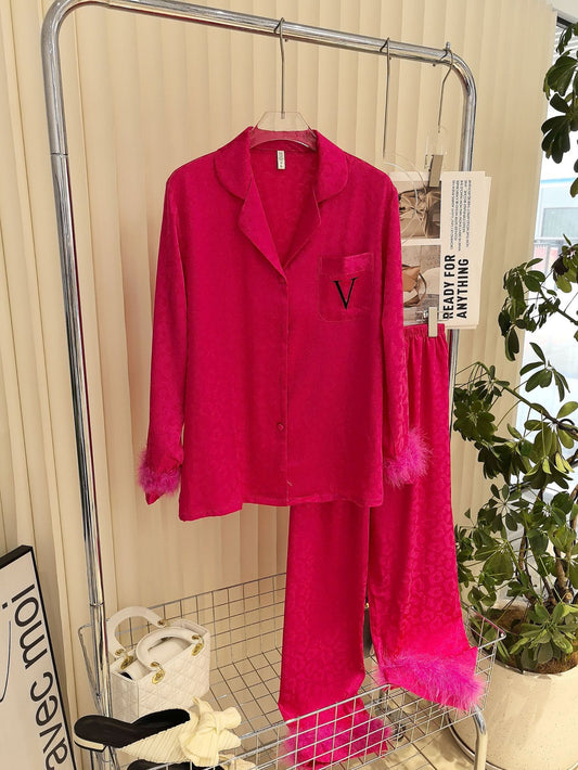 Luxe Feather-Trim Pajama Set