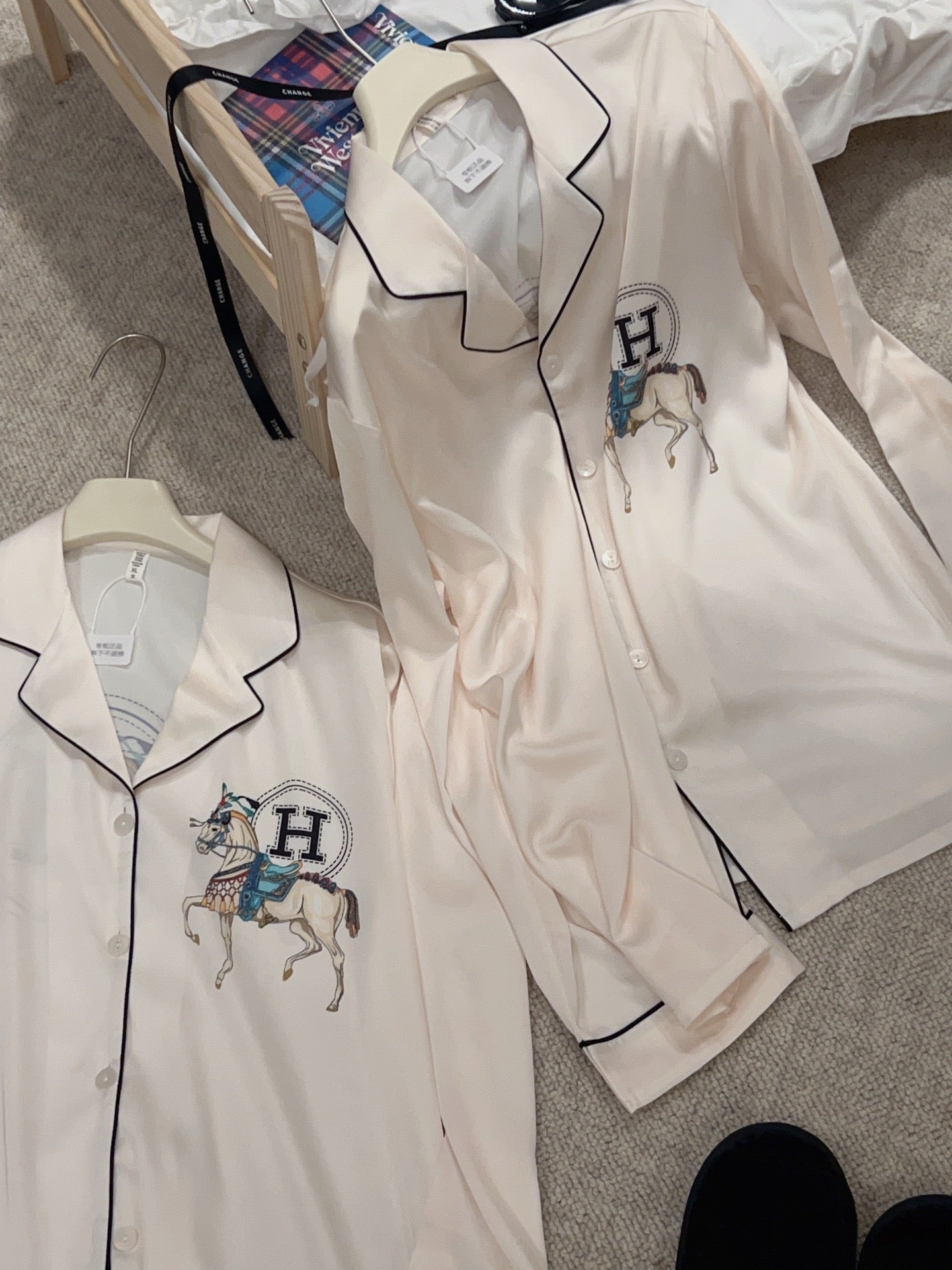 Ivory Equestrian Embroidery Luxury Pajama Set