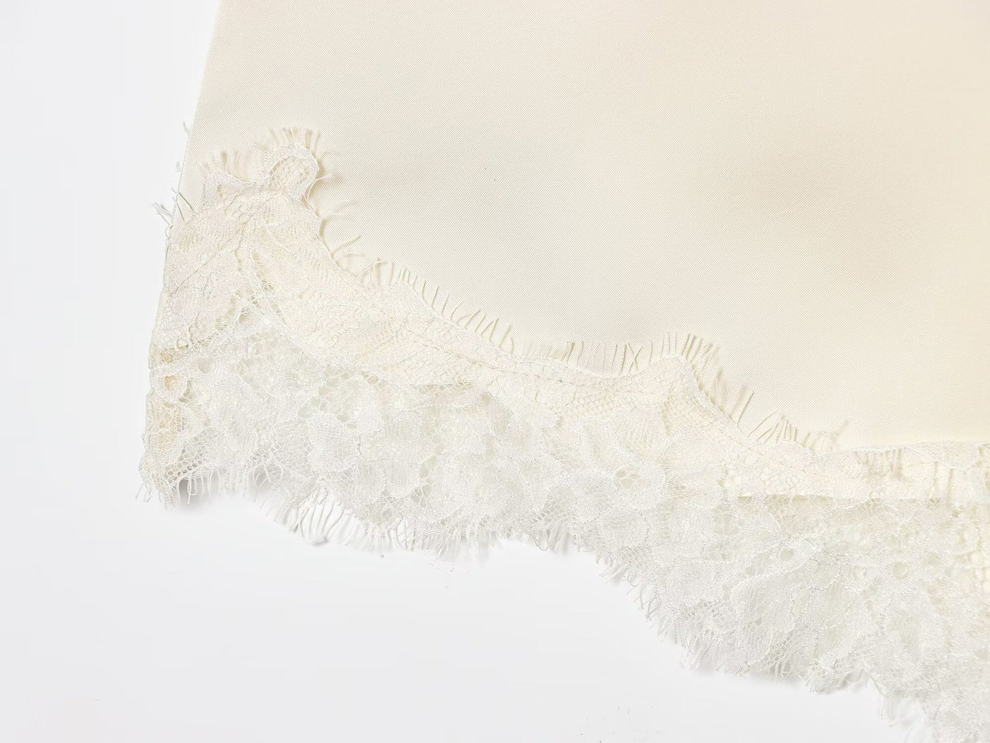 Asymmetrical Lace-Trim Satin Skirt